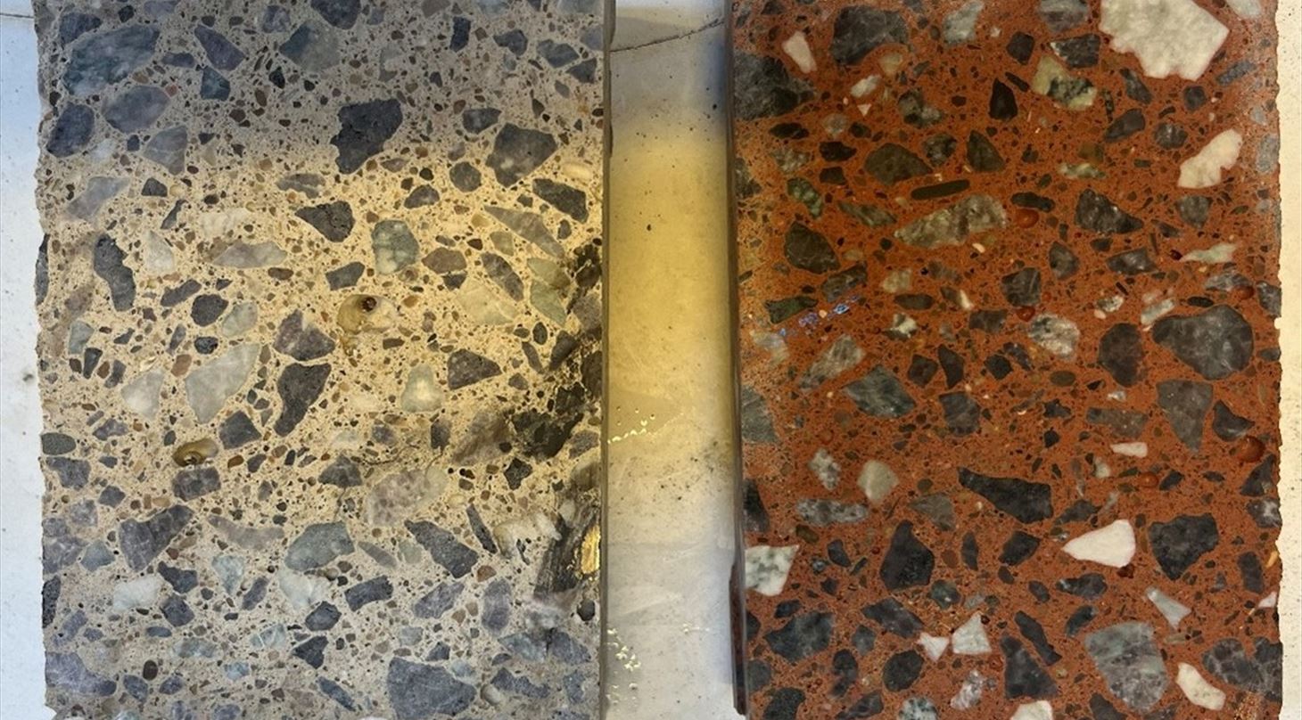 Beton med alternative bindere - foto af 2 forskellige betoner